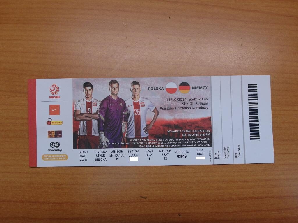 Bilet Polska vs Niemcy 11.10. 2014 VIP
