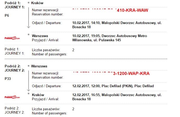 PolskiBus Kraków – Warszawa w 2 strony 10-12.02.17