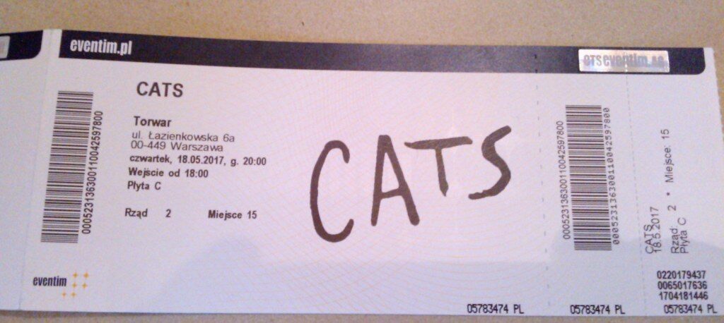 2 Bilety na Cats na Torwarze- Musical z Broadwayu