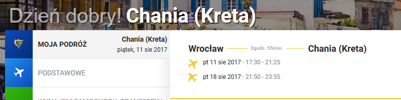 Bilety Grecja Kreta Wrocław  Chania 11.08-18.08