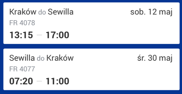 1x Kraków – Sewilla – Kraków