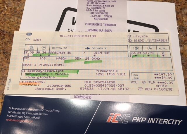 Sprzedam bilet PKP Warszawa-Wiedeń