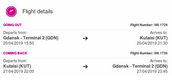 Bilety Wizzair Polska (Gdańsk) – Gruzja (Kutaisi)
