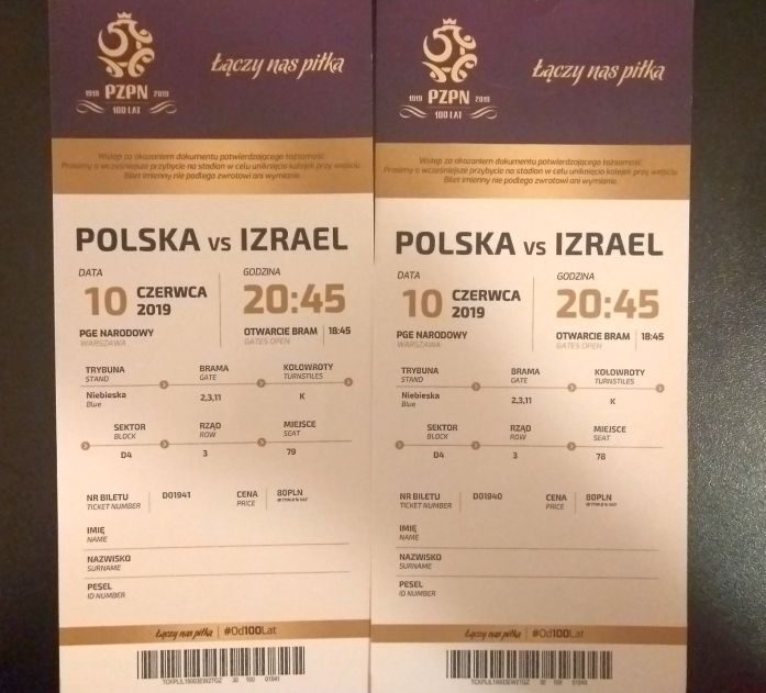 2 bilety na mecz Polska – Izrael