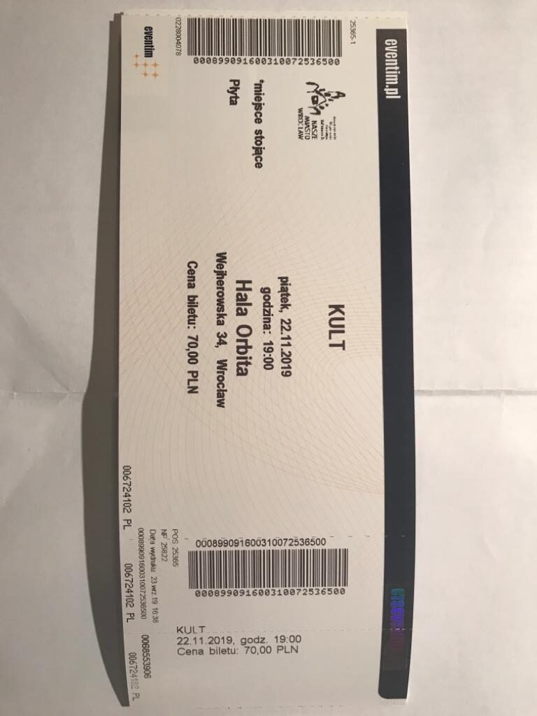 Sprzedam bilet na koncert Kultu Wrocław