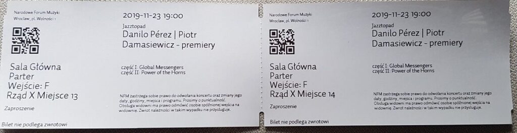 Jazztopad 23.11.2019 2x Bilety. Parter!