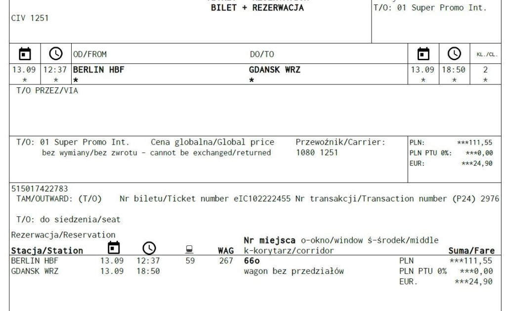 Bilet Intercity Berlin – Gdańsk
