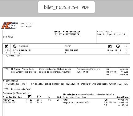 Sprzedam 2 bilety pociag Krakow-Berlin!!!!!!