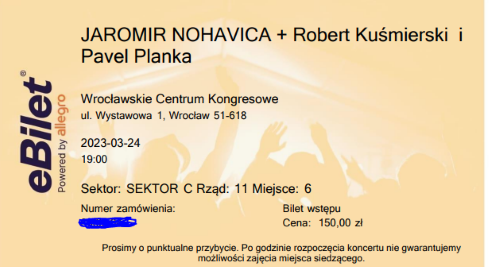 Jaromir Nohavica, 24.03.23 Wrocław – 2 bilety