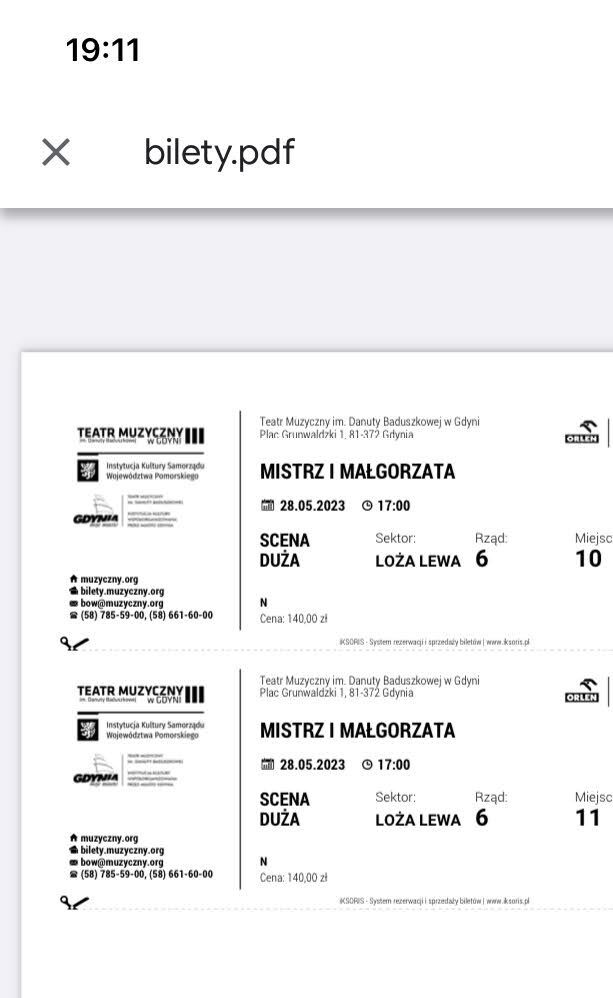 2 bilety Mistrz i Malgorzata Teatr Muzyczny Gdynia