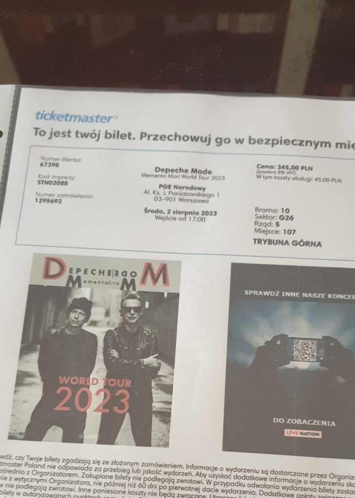 3 bilety na Depeche Mode 2.08 Warszawa Narodowy