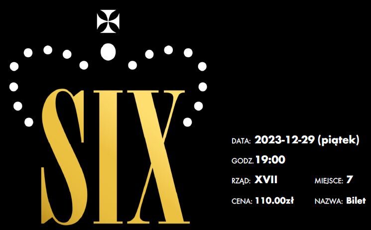SIX musical Teatr Syrena 1 bilet