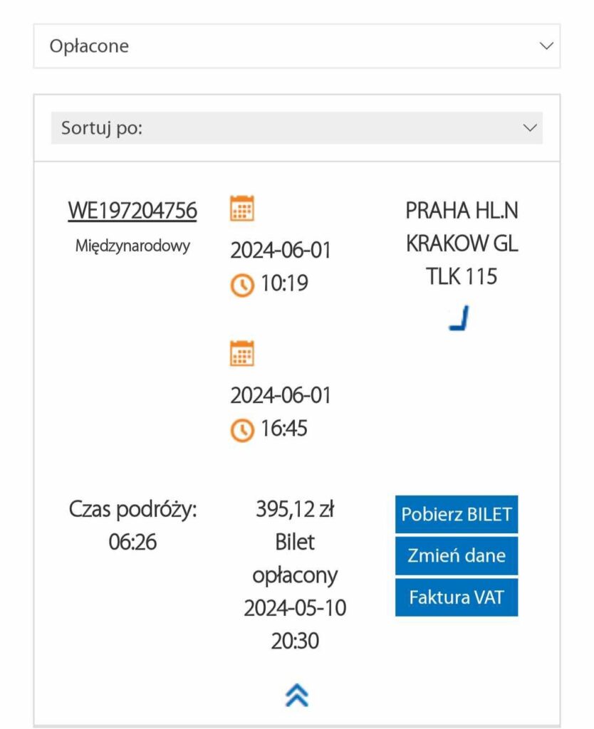 Kraków -> Praga i Praga-> Kraków (28.05 -> 1.06)