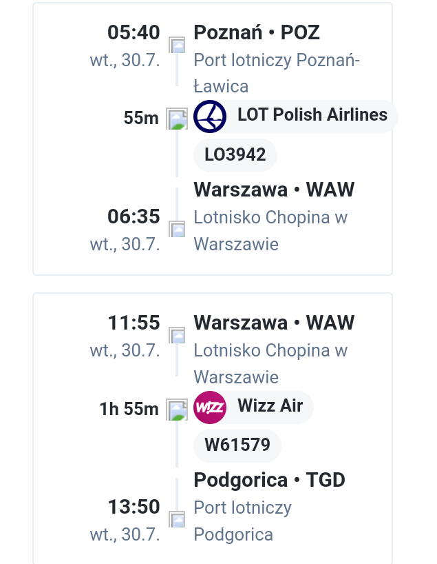 Odsprzedam lot Poznań/Warszawa – Podgorica