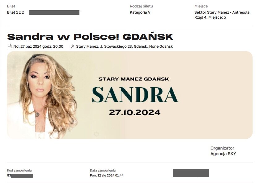 Bilety Koncert SANDRA, Stary Maneż Gdańsk 27.10.24