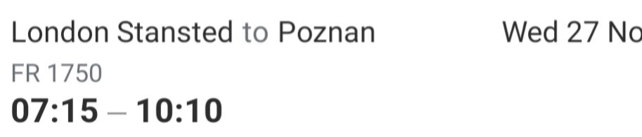 Bilet lotniczy: Poznań – Londyn Stansted 22/11